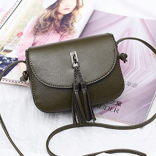 Dam Vintage Solid Tofs Crossbody Bag Fritid Axelväska