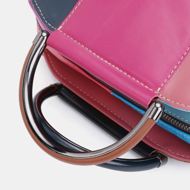 Damcirkelväska I Äkta Läder Patchwork Crossbody-väska Handväska Axelväska