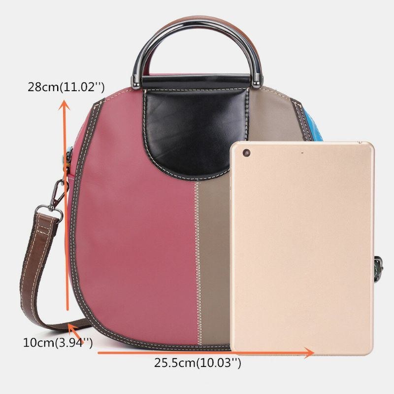 Damcirkelväska I Äkta Läder Patchwork Crossbody-väska Handväska Axelväska