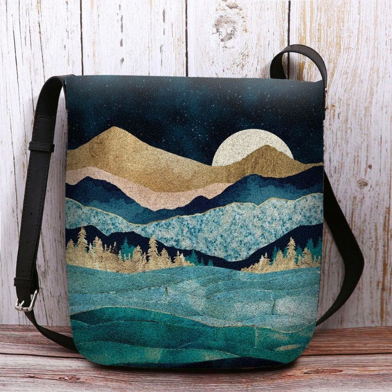 Damfilt Mountain Treetop Landscape Print Bag Crossbody Bag Axelväska