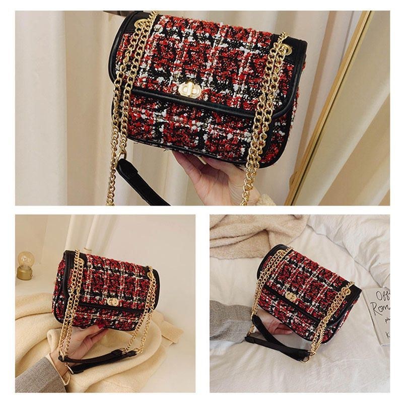 Dammix Färg Woven Woolen Vintage Chain Bag Clutch Bag Crossbody Bag