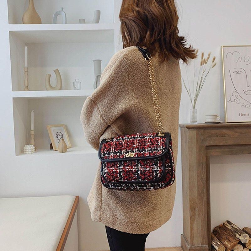 Dammix Färg Woven Woolen Vintage Chain Bag Clutch Bag Crossbody Bag