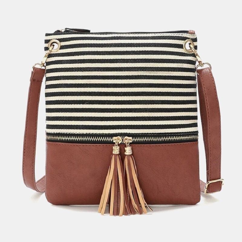 Randig Tofs För Kvinnor Casual Crossbody-väska I Canvas Axelväska