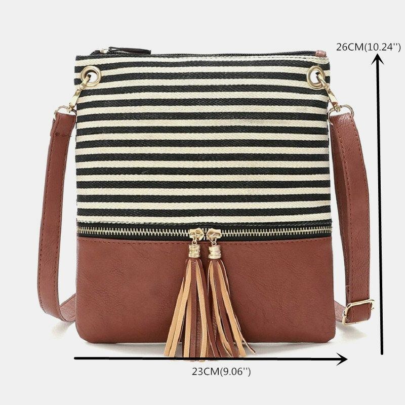 Randig Tofs För Kvinnor Casual Crossbody-väska I Canvas Axelväska