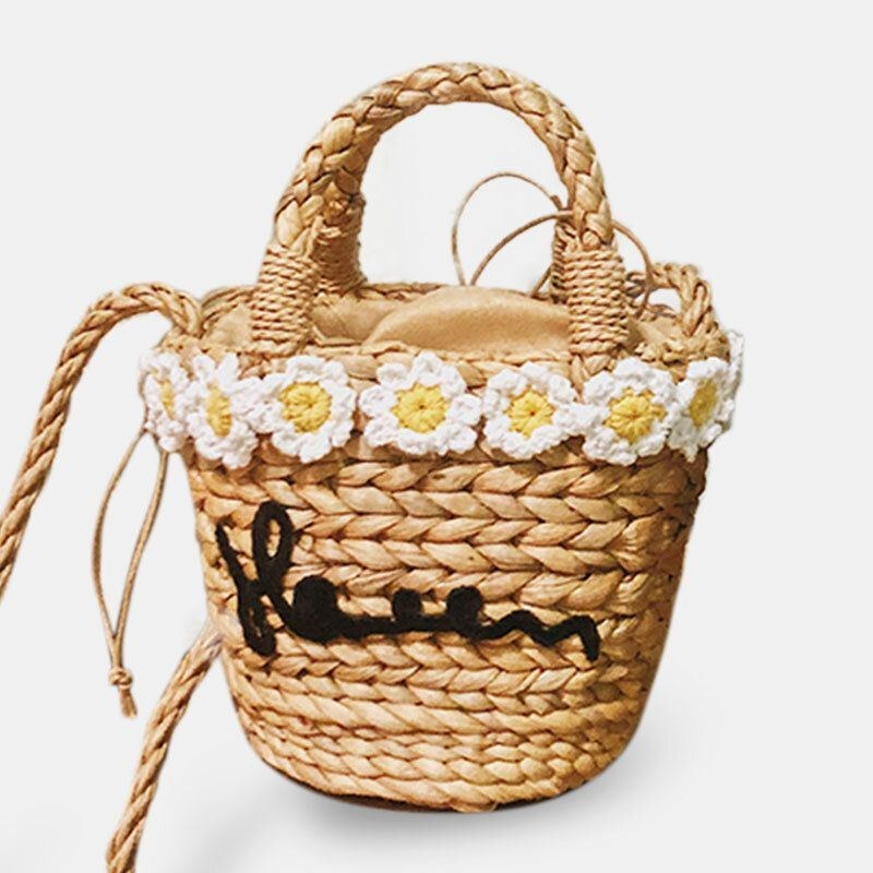 Resor För Kvinnor Daisy Beach Weave Straw Crossbody Bag Bucket Bag