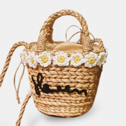 Resor För Kvinnor Daisy Beach Weave Straw Crossbody Bag Bucket Bag