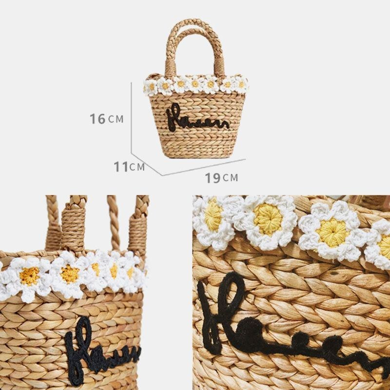 Resor För Kvinnor Daisy Beach Weave Straw Crossbody Bag Bucket Bag