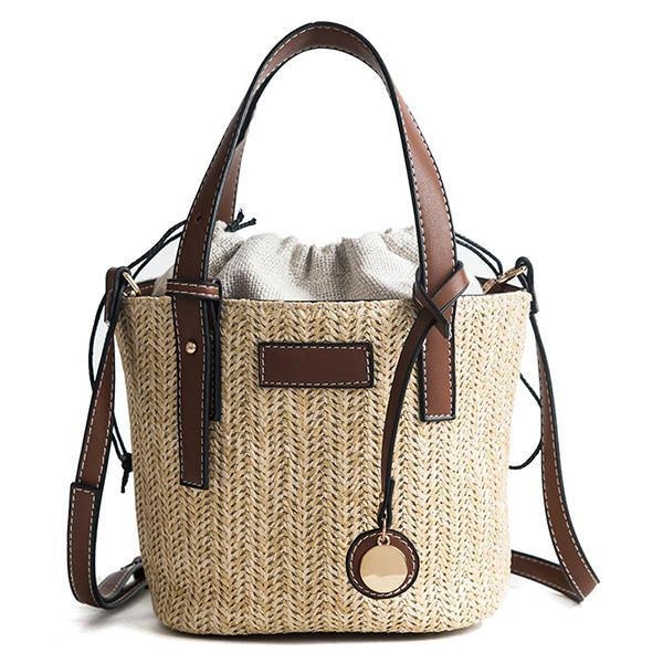 Straw Beach Bag Bucket Bag Handväska Axelväska För Dam