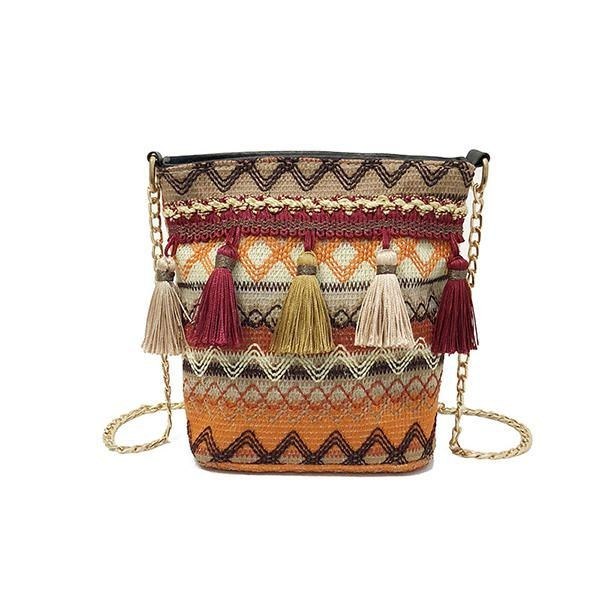 Women Weaving Tofs National Crossbody Bag Chic Bucket Bag