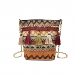 Women Weaving Tofs National Crossbody Bag Chic Bucket Bag