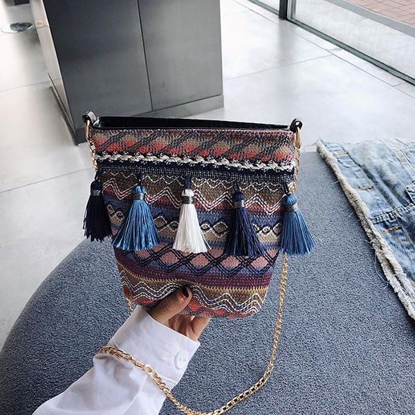 Women Weaving Tofs National Crossbody Bag Chic Bucket Bag