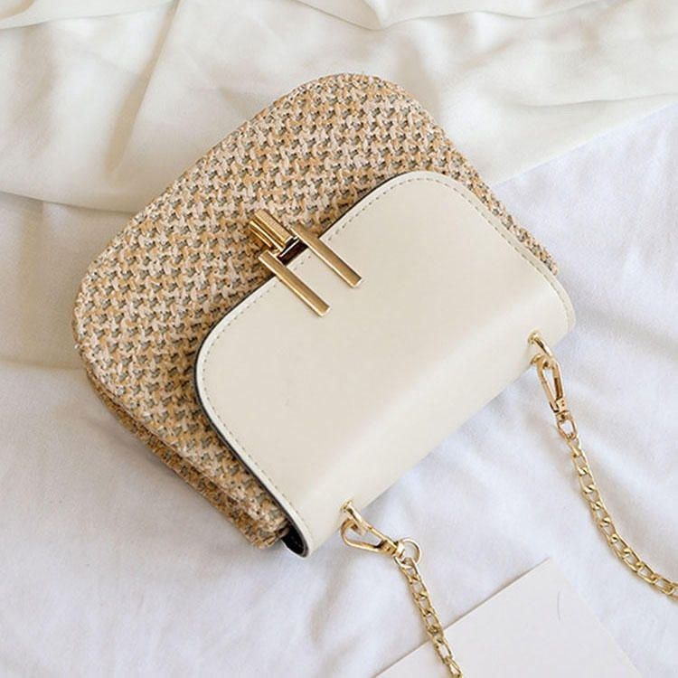 Women Woven Flap Chain Crossbody Bag Axelväska