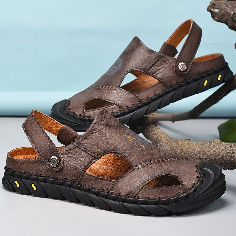 Herr Anti-kollision Toe Ko Läder Handsömmar Utomhus Vatten Sandaler