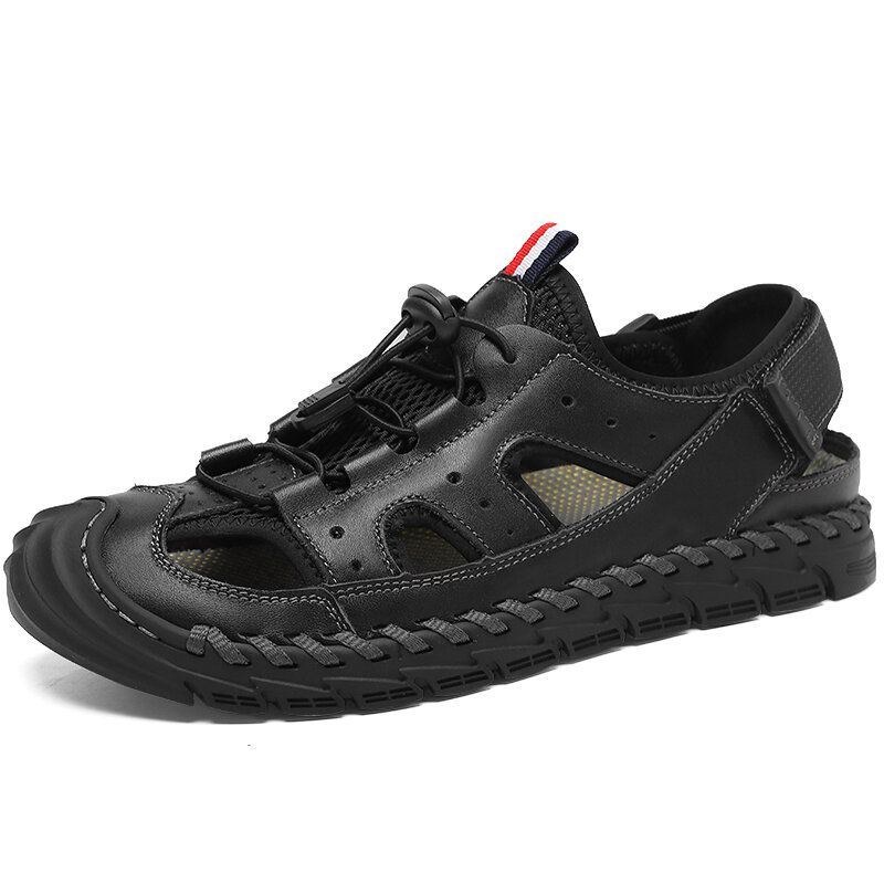 Herr Kohud Läder Andas Mesh Handsömmar Halkfri Mjuk Casual Outdoor Sandaler