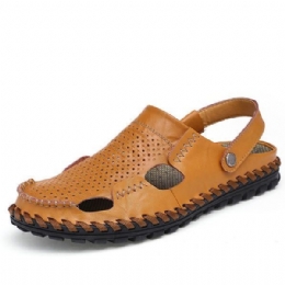 Herr Sommar Hollow Out Casual Outdoor Mode Läder Strand Mjuka Platta Sandal Skor