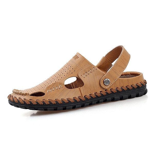 Herr Sommar Läder Sandal Casual Rund Tå Utomhus Platt Mode Mjuk Strandtoffla