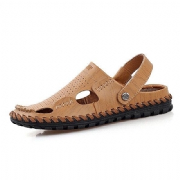 Herr Sommar Läder Sandal Casual Rund Tå Utomhus Platt Mode Mjuk Strandtoffla