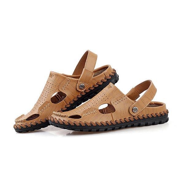 Herr Sommar Läder Sandal Casual Rund Tå Utomhus Platt Mode Mjuk Strandtoffla