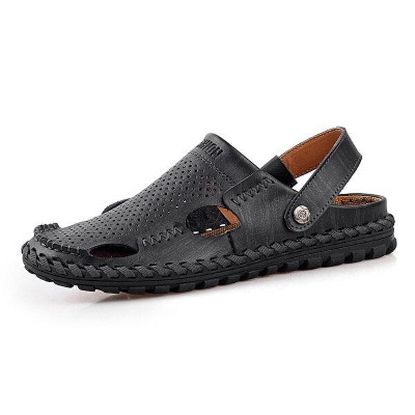 Herr Sommar Läder Sandal Casual Rund Tå Utomhus Platt Mode Mjuk Strandtoffla