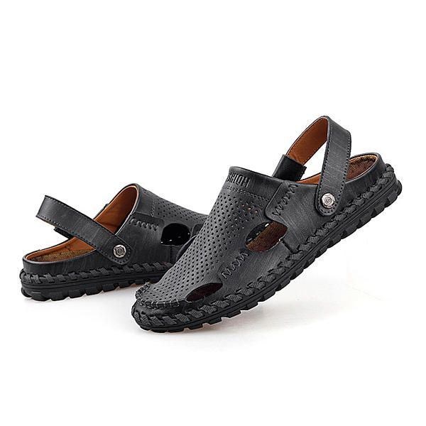 Herr Sommar Läder Sandal Casual Rund Tå Utomhus Platt Mode Mjuk Strandtoffla