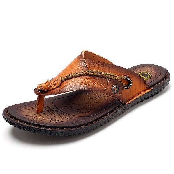 Sommar Herr Lädersandaler Flip Flops Soft Sole Tofflor Strandskor