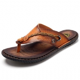 Sommar Herr Lädersandaler Flip Flops Soft Sole Tofflor Strandskor