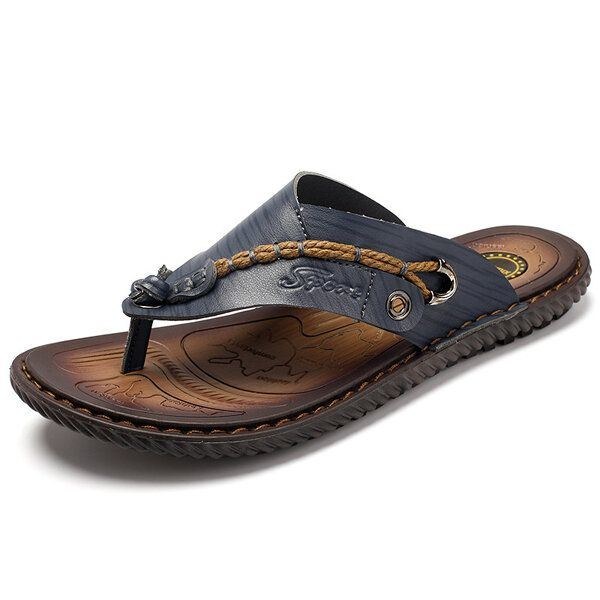 Sommar Herr Lädersandaler Flip Flops Soft Sole Tofflor Strandskor