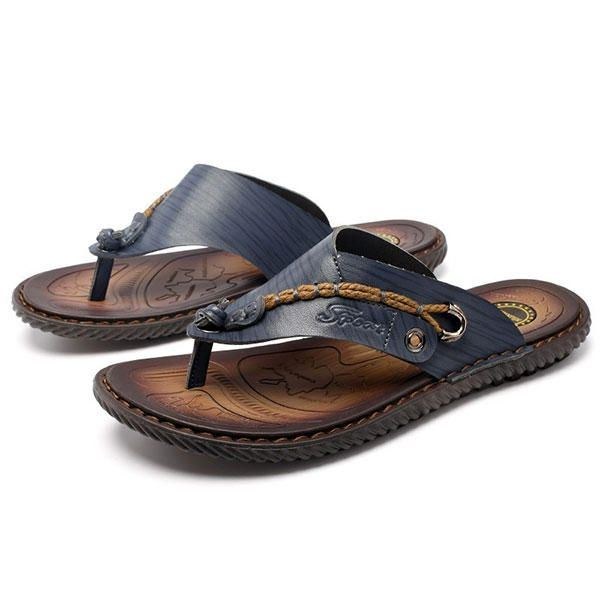 Sommar Herr Lädersandaler Flip Flops Soft Sole Tofflor Strandskor