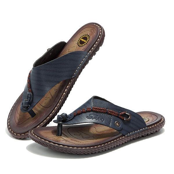 Sommar Herr Lädersandaler Flip Flops Soft Sole Tofflor Strandskor