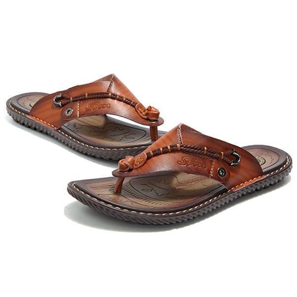 Sommar Herr Lädersandaler Flip Flops Soft Sole Tofflor Strandskor