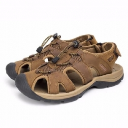 Stor Storlek Herr Summer Beach Sandals Magic Stick Justering Läderskor