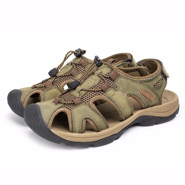 Stor Storlek Herr Summer Beach Sandals Magic Stick Justering Läderskor