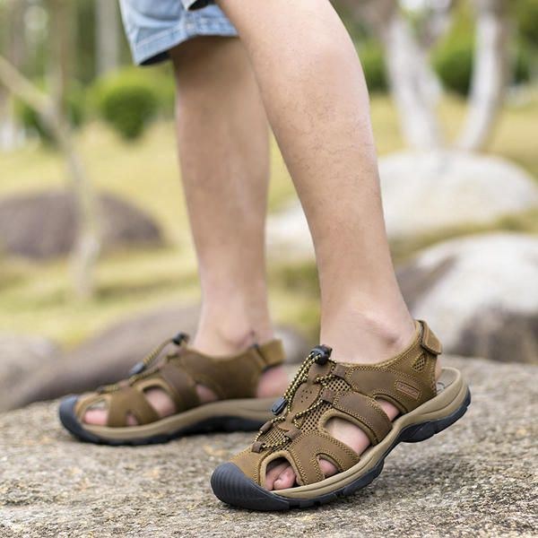 Stor Storlek Herr Summer Beach Sandals Magic Stick Justering Läderskor