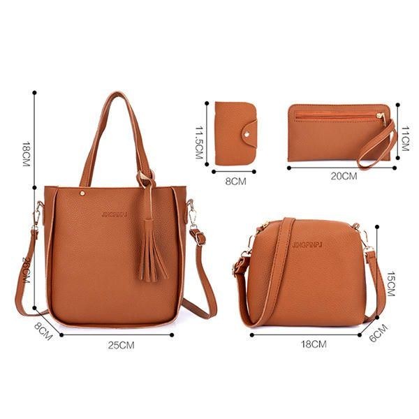 Herr 4 St Kvinnor Pu Läder Handväska Tofs Fritid Crossbody Bag Solid Axelväska