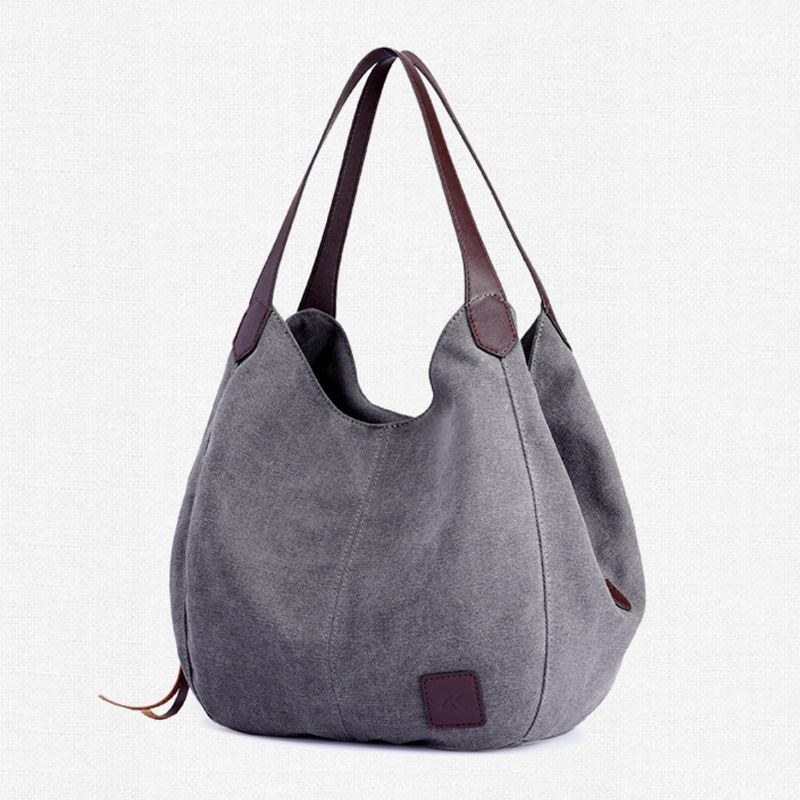 Herr Dam Vintage Dam Stor Canvas Handväska Reseaxelväska Casual Tote