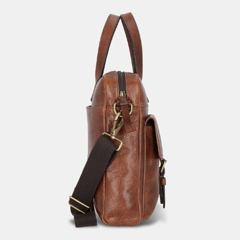 Herr Pu Läder Vintage Bussiness Mångsidig Lärarväska Med Flera Fickor Portfölj Multifunktion Crossbody-väska Handväska