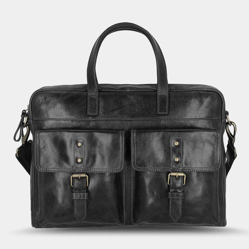 Herr Pu Läder Vintage Bussiness Mångsidig Lärarväska Med Flera Fickor Portfölj Multifunktion Crossbody-väska Handväska