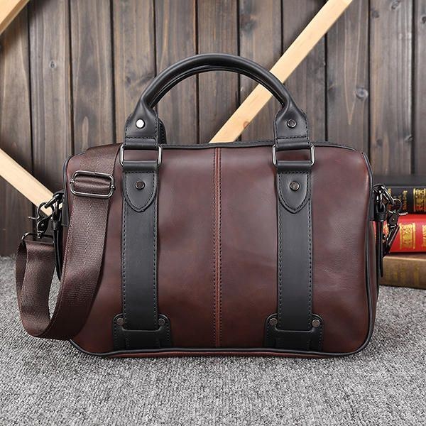 Herr Retro Pu Läder Handväska Business Crossbody Väska