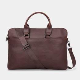 Herr Vintage Konstläder Multi-carry Stor Kapacitet Enfärgad Portfölj Handväskor Business Crossbody-väska