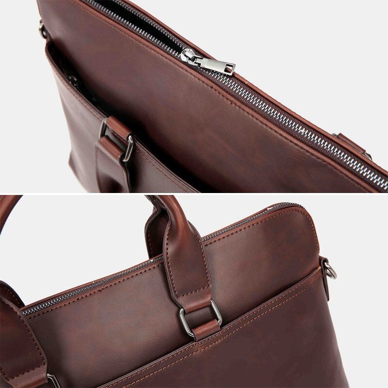 Herr Vintage Konstläder Multi-carry Stor Kapacitet Enfärgad Portfölj Handväskor Business Crossbody-väska