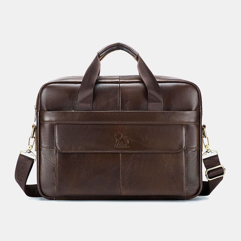 Herr Vintage Slitstark Portfölj Laptopväska Äkta Läder Crossbody-väska Med Stor Kapacitet Handväska