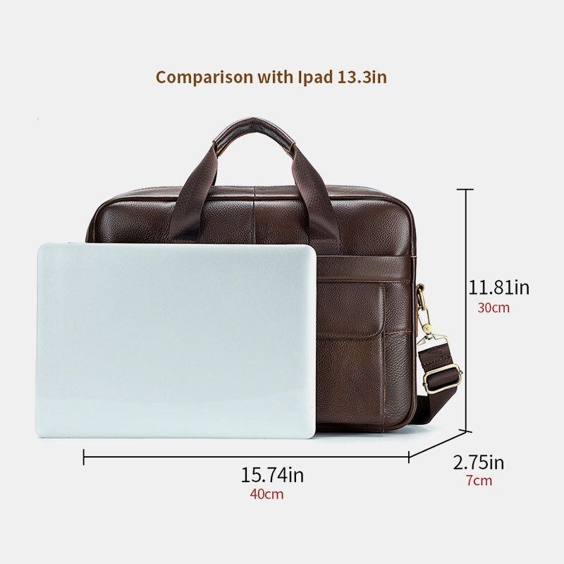 Herr Vintage Slitstark Portfölj Laptopväska Äkta Läder Crossbody-väska Med Stor Kapacitet Handväska