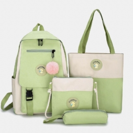 Dam 4 St Canvas Preppy Multifunktion Kombinationsväska Tyg Ryggsäck Med Stor Kapacitet Crossbody Clutch Plånbok