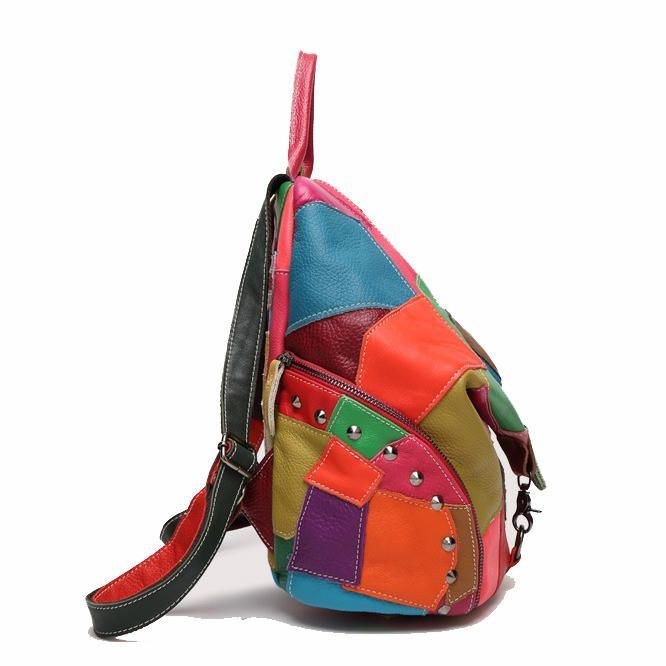 Dam Casual Patchwork Äkta Läder Axelväskor Med Stor Kapacitet Crossbody-väskor