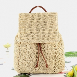 Dam Mori Series String Straw Bag Dubbelbruks Vävd Väska Retro Beach Bag Ryggsäck