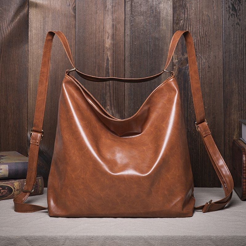 Dam Oljevax Läder Ryggsäck Med Stor Kapacitet Axelväska Crossbody-väska Handväska Skötväska Hobo Bag Hobo Bag