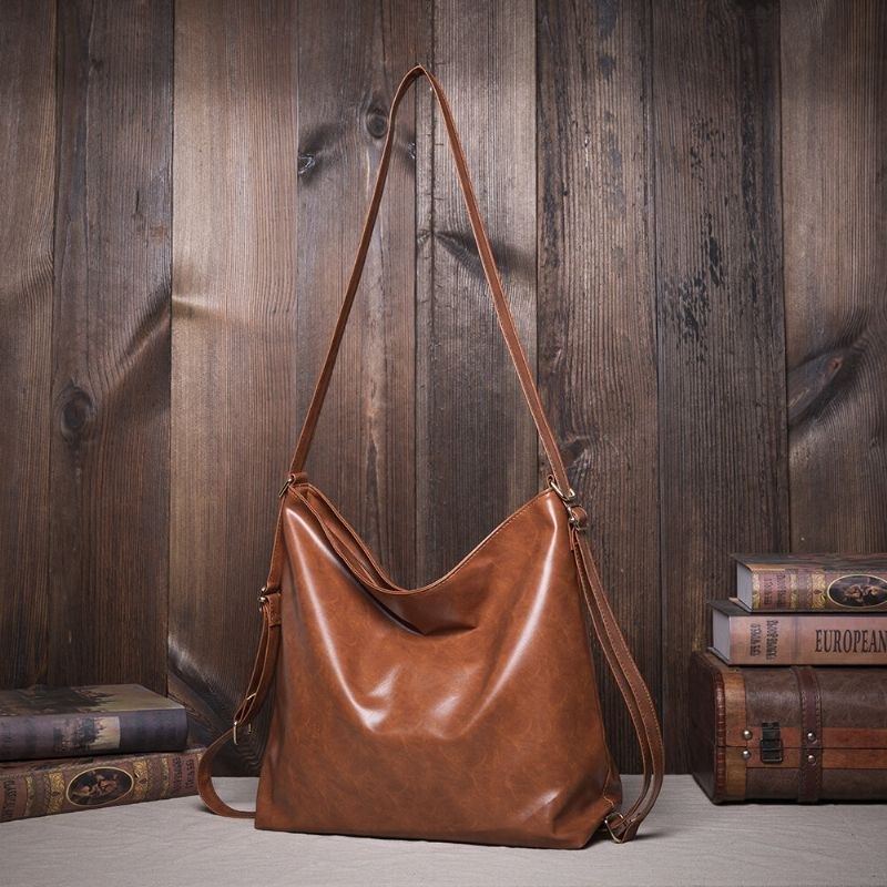 Dam Oljevax Läder Ryggsäck Med Stor Kapacitet Axelväska Crossbody-väska Handväska Skötväska Hobo Bag Hobo Bag