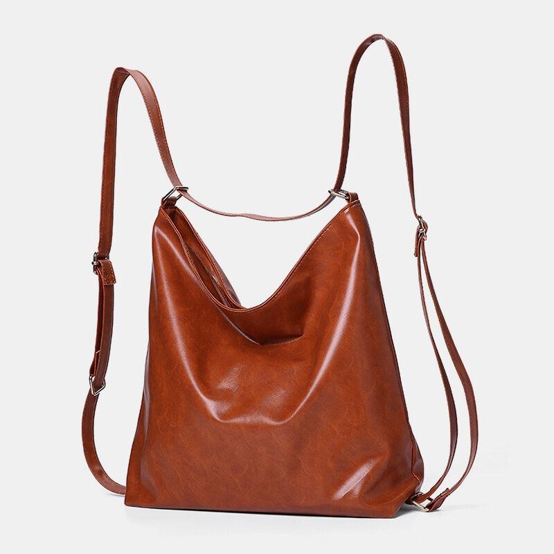 Dam Oljevax Läder Ryggsäck Med Stor Kapacitet Axelväska Crossbody-väska Handväska Skötväska Hobo Bag Hobo Bag