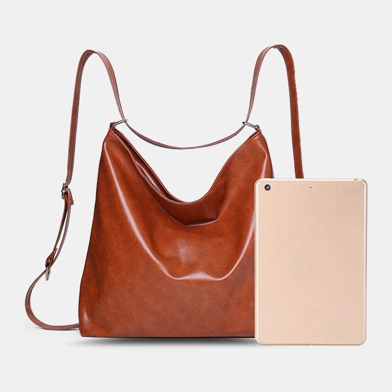 Dam Oljevax Läder Ryggsäck Med Stor Kapacitet Axelväska Crossbody-väska Handväska Skötväska Hobo Bag Hobo Bag