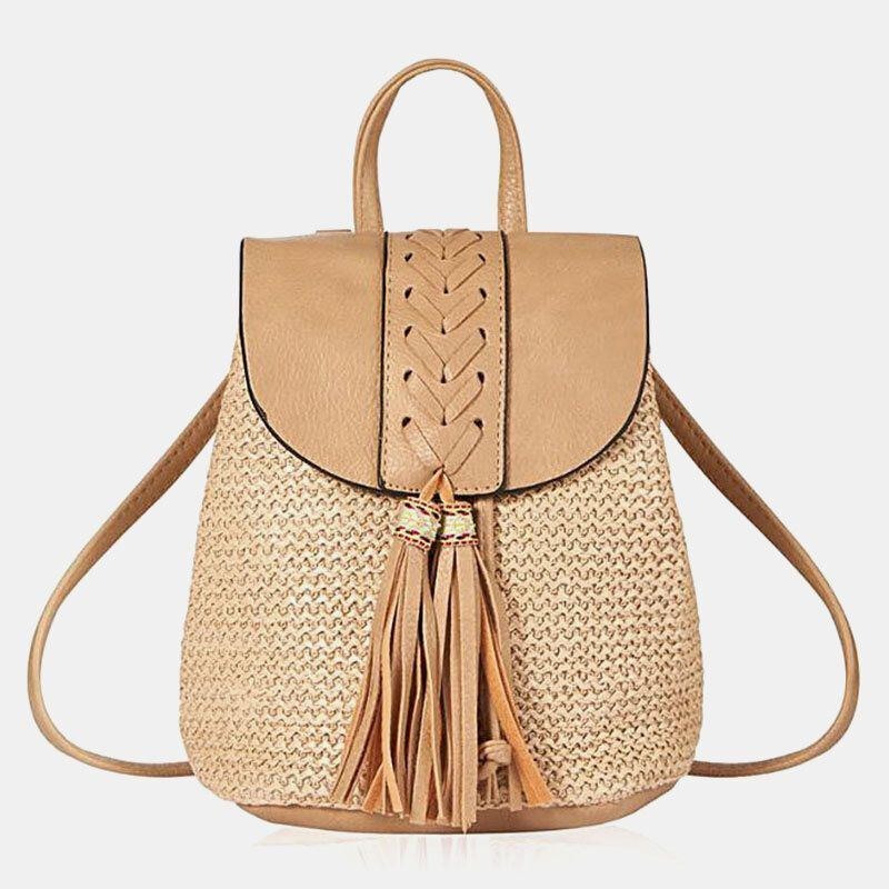 Dam Tofs Straw Bag Retro Beach Bag Ryggsäck Bucket Bag